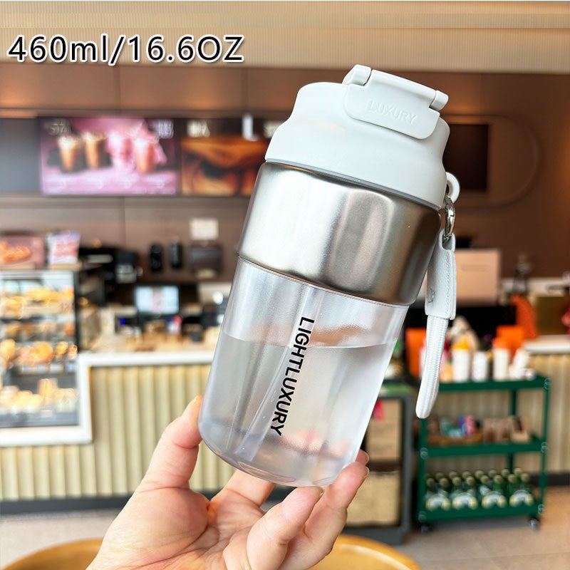 Women insulated drinking bottle with non-slip silicone ring and integrated straw Bowlift