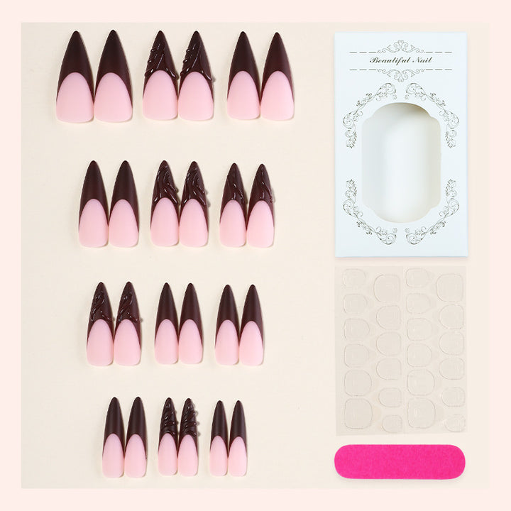 Elegant Stiletto Press-On Nail Set with Decorative Design Bowlift