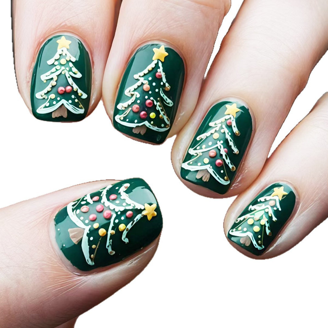 Festive artificial nails with Christmas tree design Bowlift