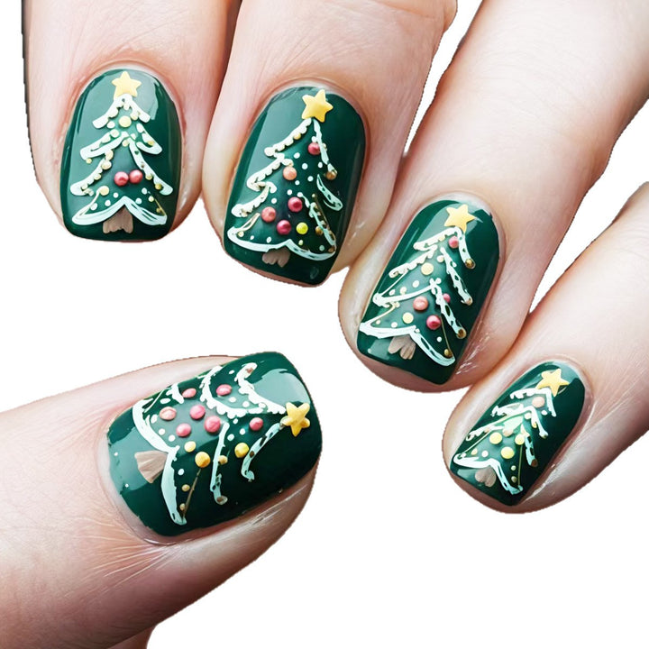 Festive Christmas Tree Nail Art Bowlift
