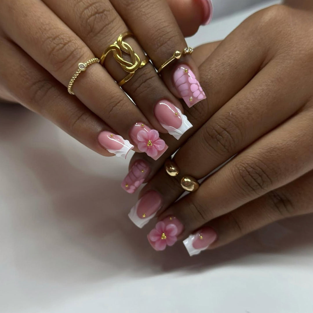 Floral 3D Acrylic Nail Art Extensions Bowlift