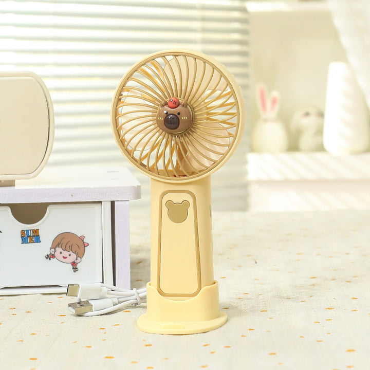 Women's Portable Mini Hand Fan with Cute Bear Design Bowlift