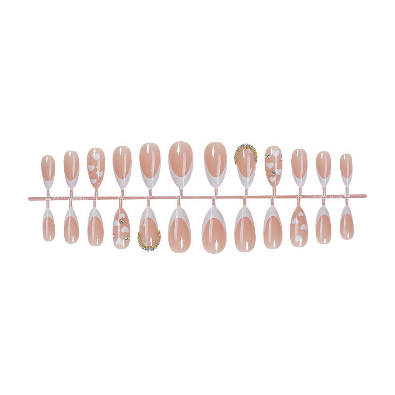 Acrylic Nail Set with Creative Heart and Glitter Motif Bowlift