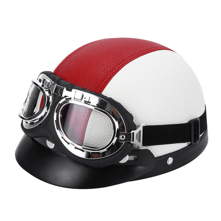 Retro open-face motorcycle helmet with detachable aviator goggles Bowlift