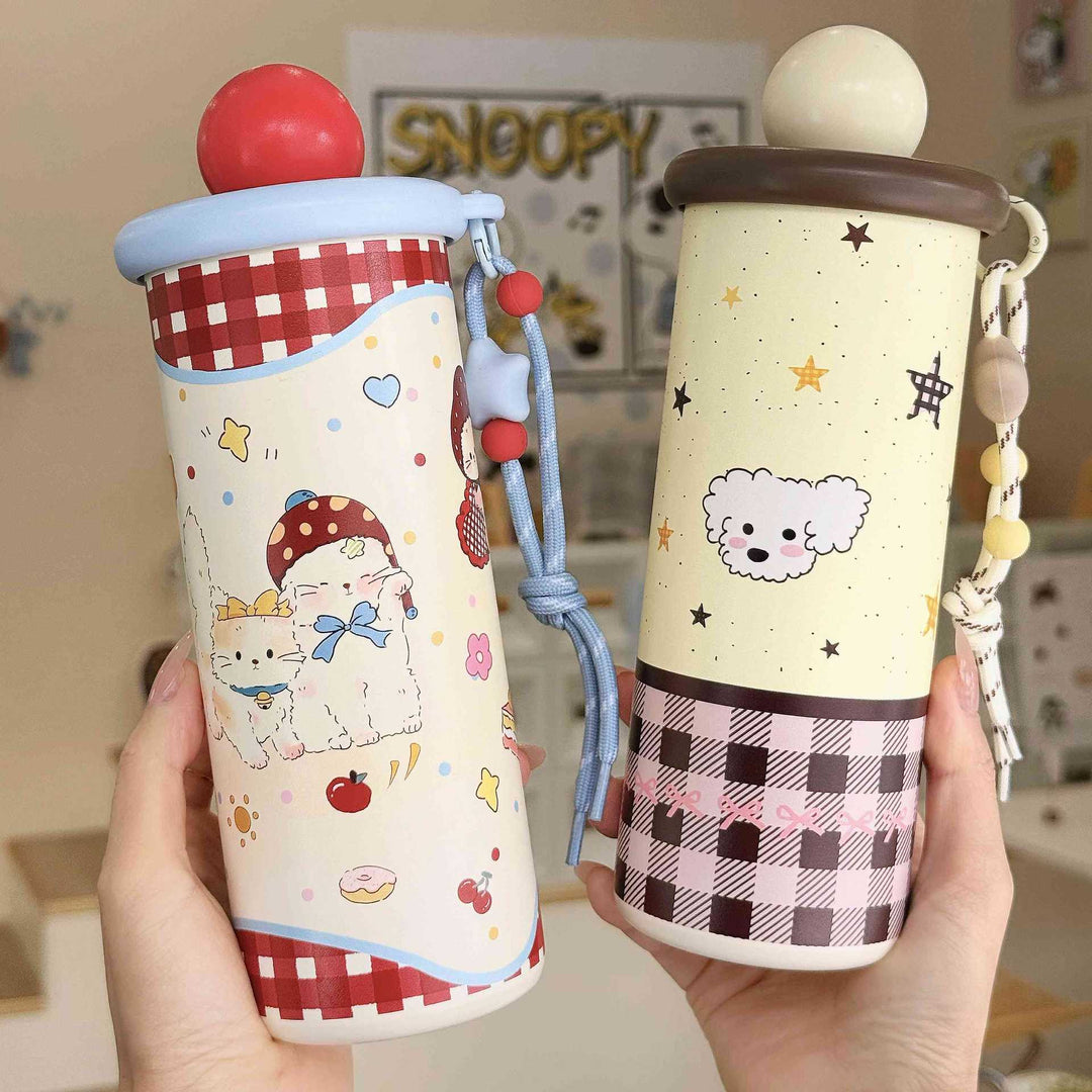 Women's insulated drinking bottle with practical carrying strap and cute animal motif Bowlift