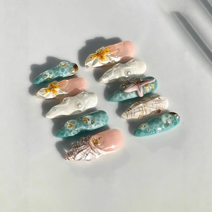 Ocean-Inspired 3D Decorative Press-On Nail Set Bowlift
