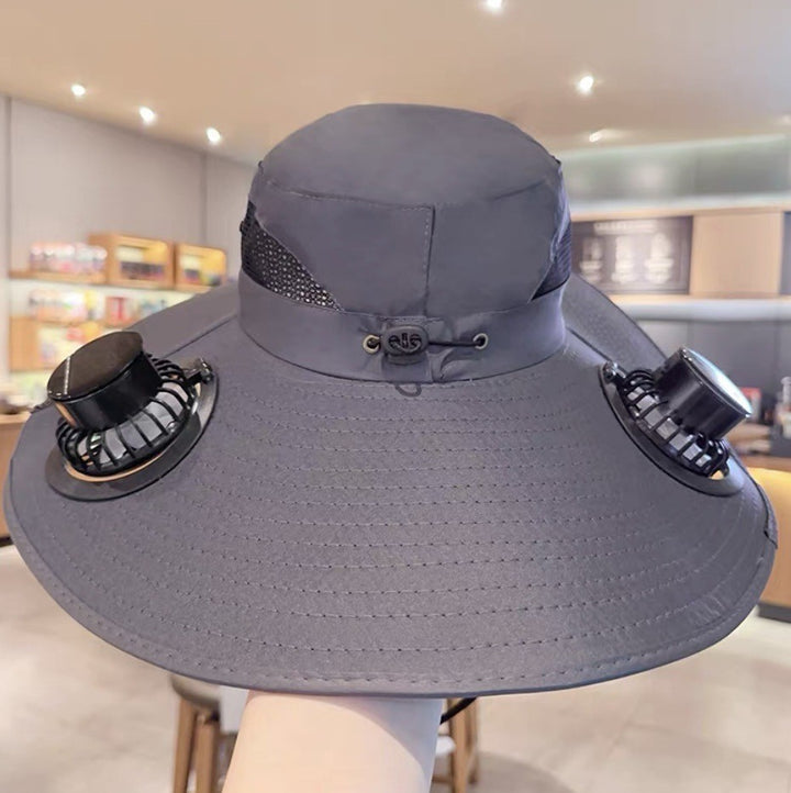 UV-Protect-Sun Hat with removable face and neck protection, integrated solar fan and breathable mesh Bowlift