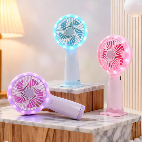 Women Portable Hand Fan with LED Light and USB Connection Bowlift