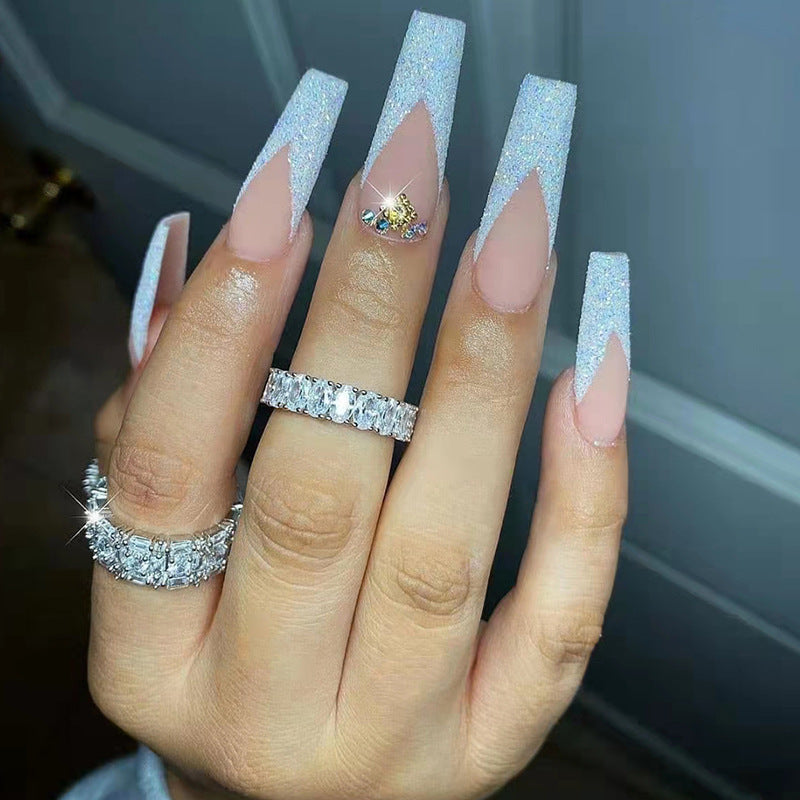 Acrylic Nail Set with Glitter and Lace Design Bowlift