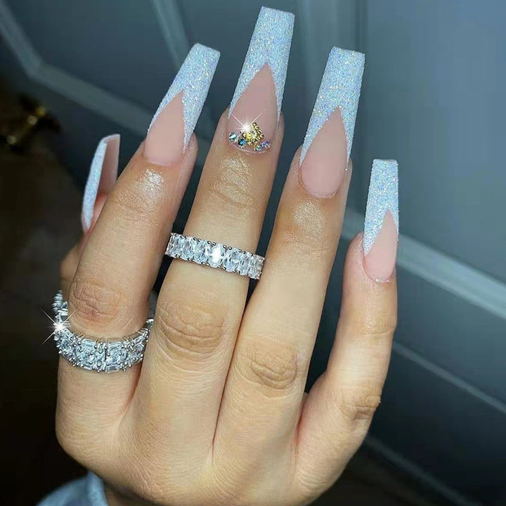 Acrylic Nail Set with Glitter and Lace Design Bowlift