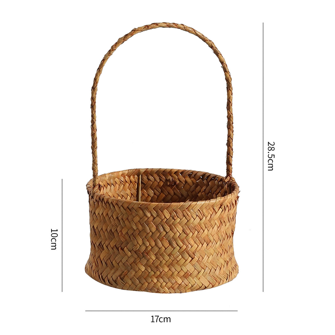 Handwoven Natural Fiber Storage Basket with Double Divider Bowlift