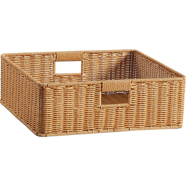 Handwoven Rectangular Storage Basket with Cut-Out Handles Bowlift