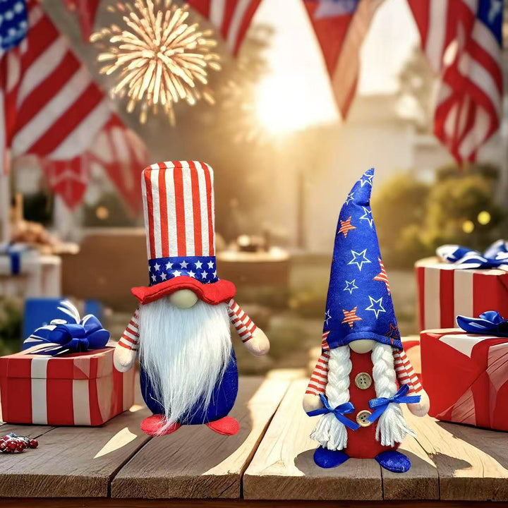 Unisex nan patriotic plush standing gnome ornament with tall star-spangled hat and long faux beard Bowlift