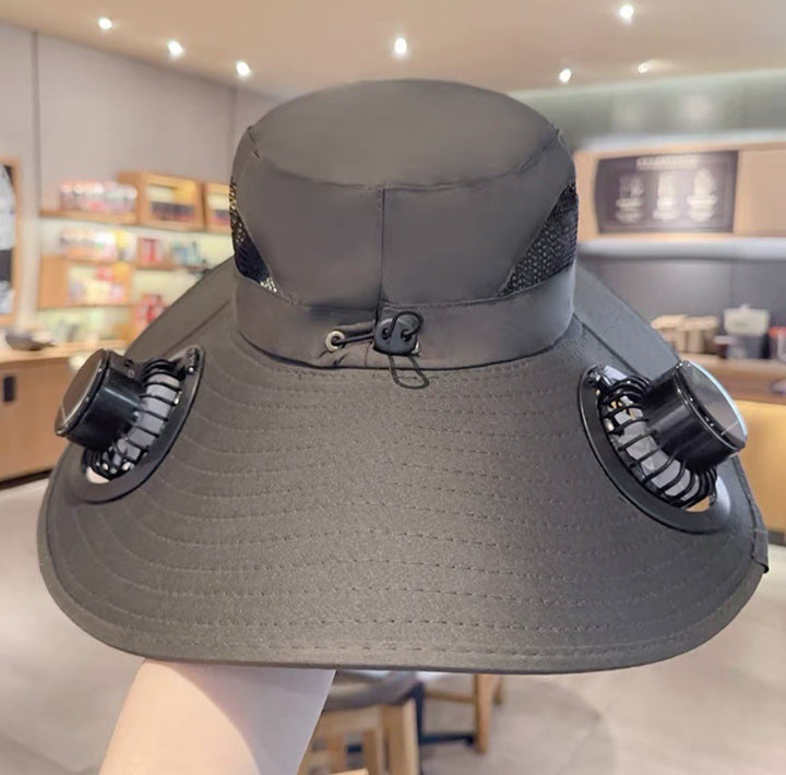 UV-Protect-Sun Hat with removable face and neck protection, integrated solar fan and breathable mesh Bowlift
