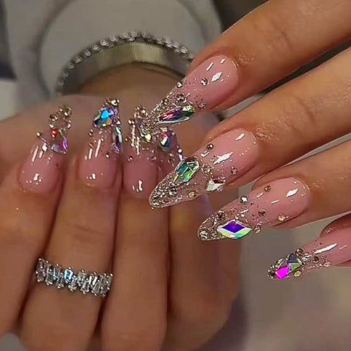 Stiletto Shaped Press-On Nail Set with Glitter Accent Bowlift