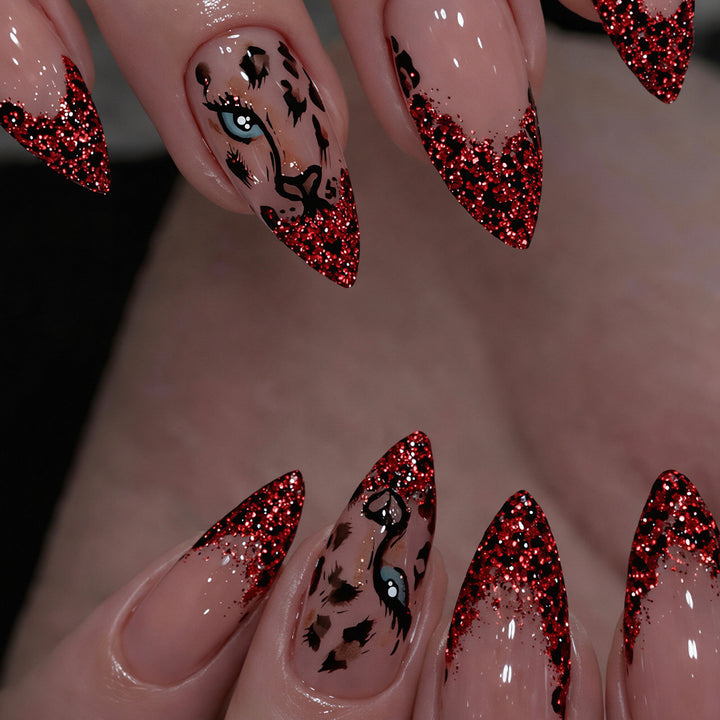 Creative Nail Art Set with Leopard Pattern and Glitter Bowlift