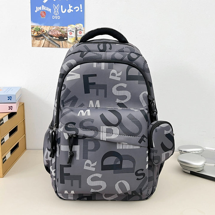 Stylish Letter-Printed Backpack Bowlift