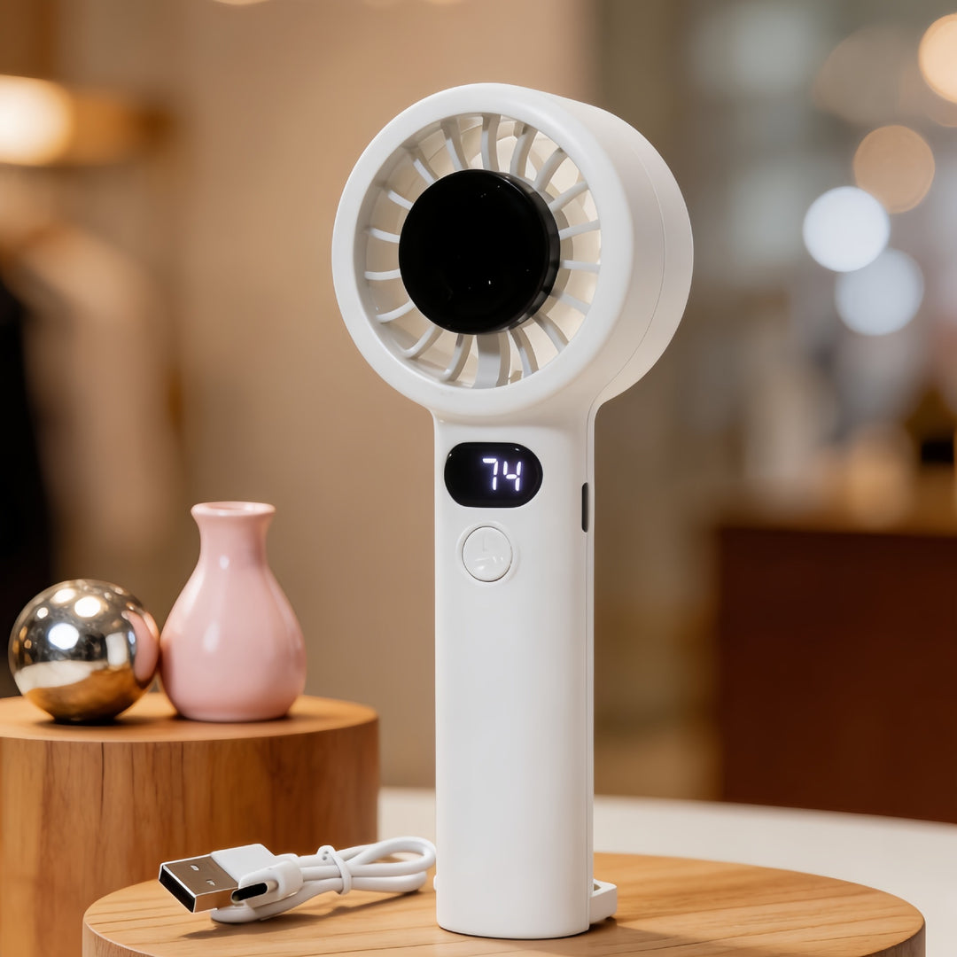 Women Portable Hand Fan with Digital Control and USB Connection Bowlift
