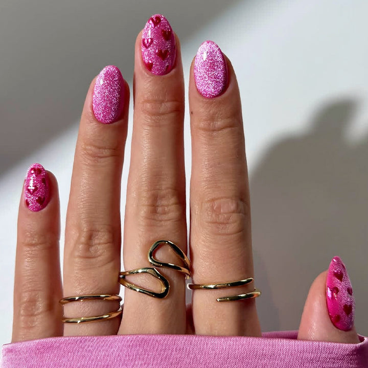 Decorative Press-On Nail Art Set with Heart Patterns Bowlift