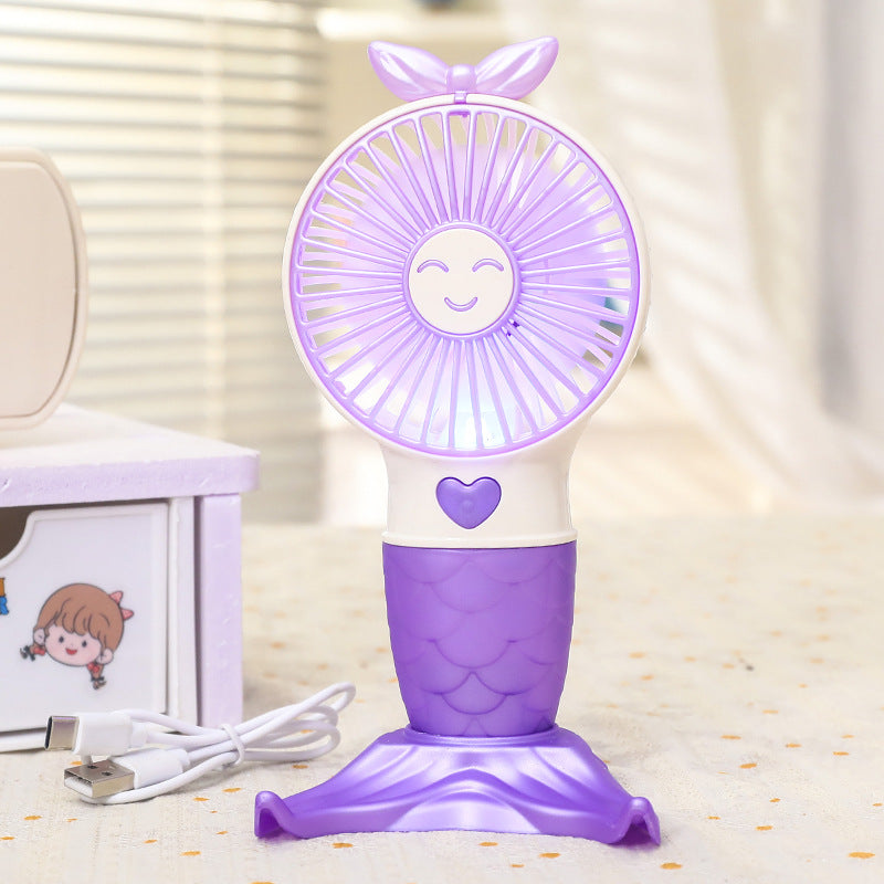 Women Portable Handheld Fan with Mermaid Design Bowlift