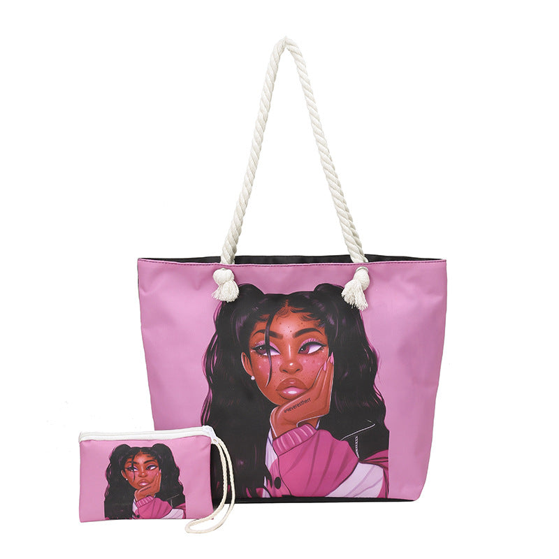 WoStylish Graphic Print Beach Tote Bag Bowlift