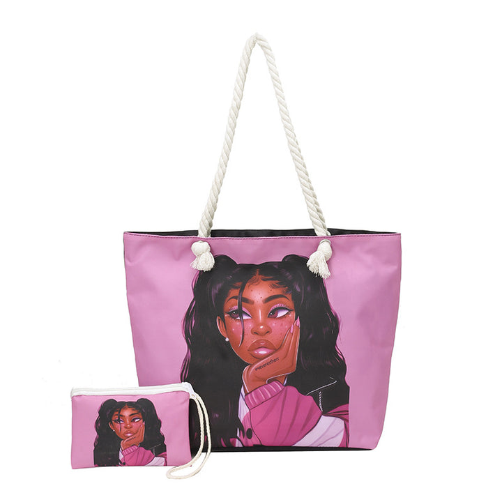 WoStylish Graphic Print Beach Tote Bag Bowlift