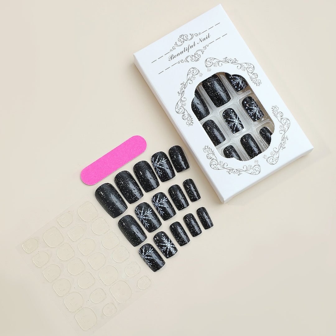 Artistic Press-On Nail Set with Chic Snowflake Design Bowlift