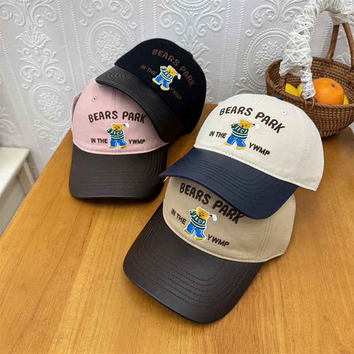Unisex Embroidered Playful Bear-Themed Cap Bowlift