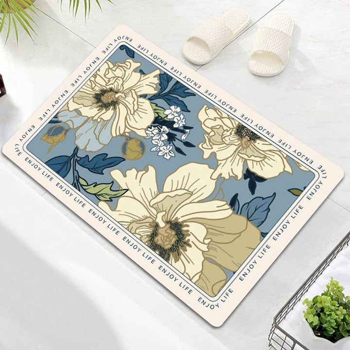 Oval Floral Design Bath Mat