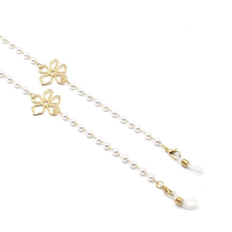 Pearl-Accented Floral Chain Eyewear Holder Bowlift