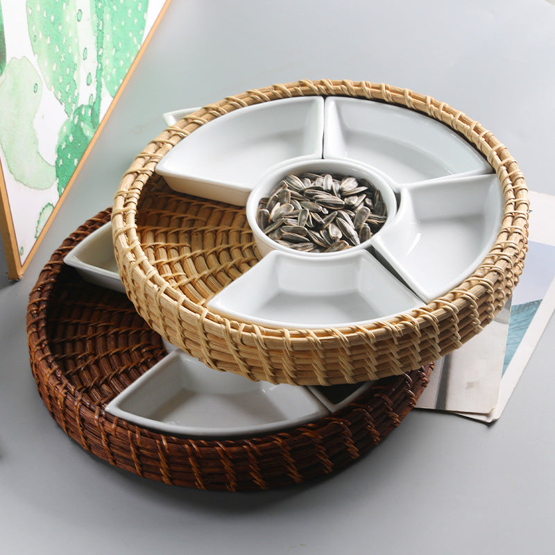 Unisex Serving Platter with Integrated Dip Bowl Set Bowlift