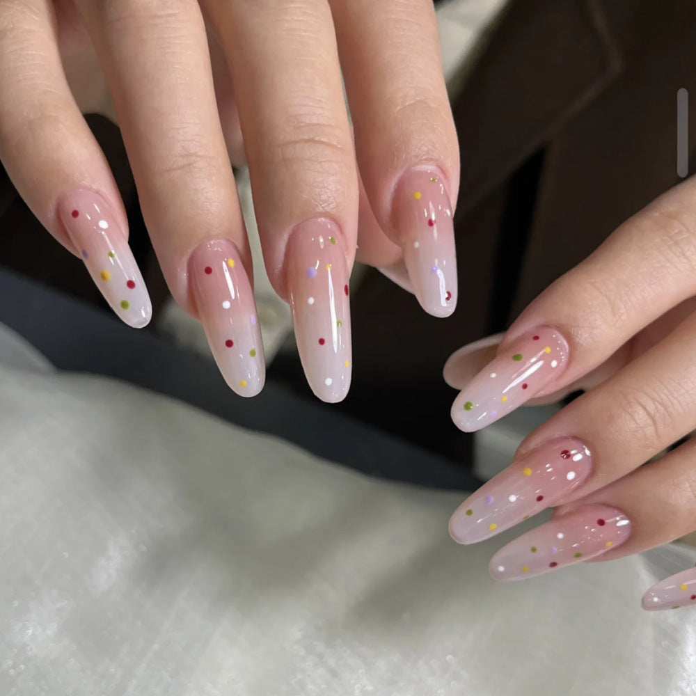 Premium Artistic Press-On Nail Tips Set with Colorful Dots Bowlift
