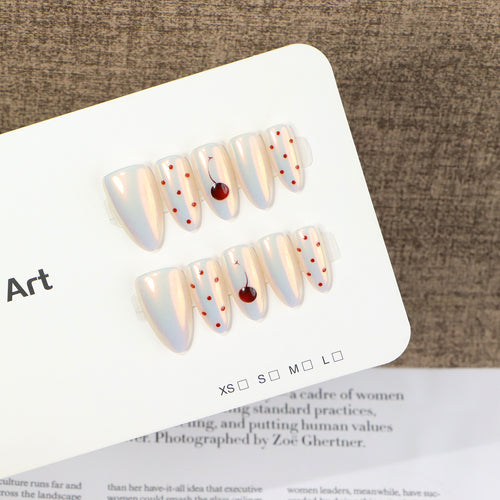 Artistic Press-On Nail Set with Cherry Accents Bowlift