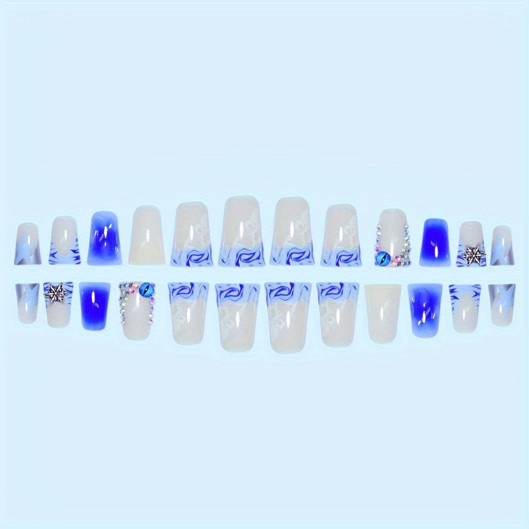 Decorative Press-On Nail Art Set with Gemstone Accents Bowlift