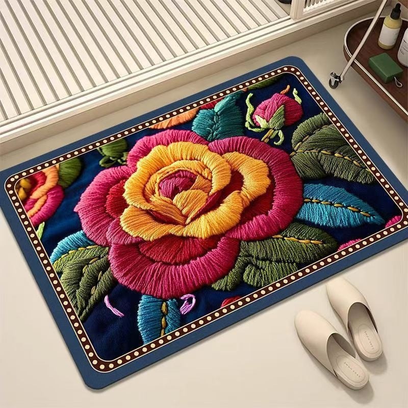 Luxurious Embroidered Floral Area Rug Bowlift
