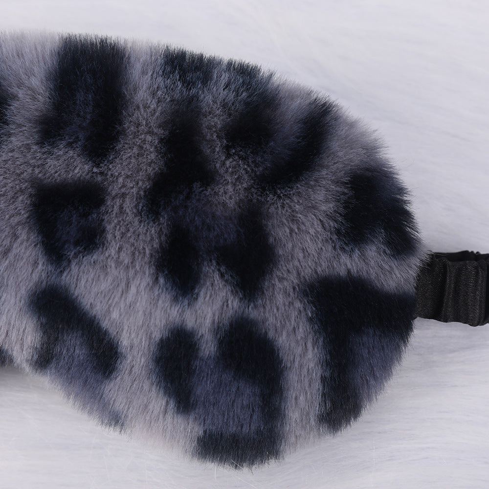 Women's luxury faux fur sleep mask with leopard print, extra soft padding and elastic comfort band Bowlift