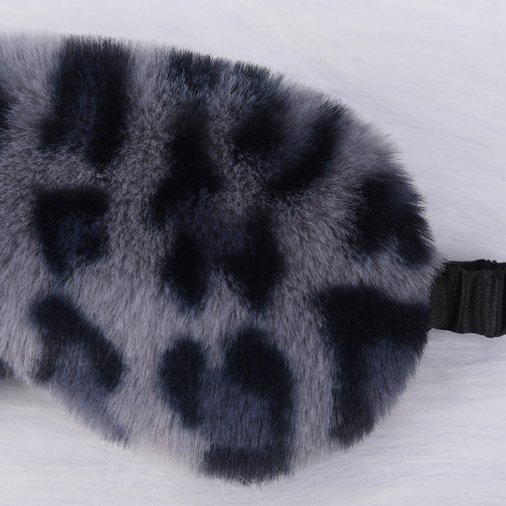 Women's luxury faux fur sleep mask with leopard print, extra soft padding and elastic comfort band Bowlift
