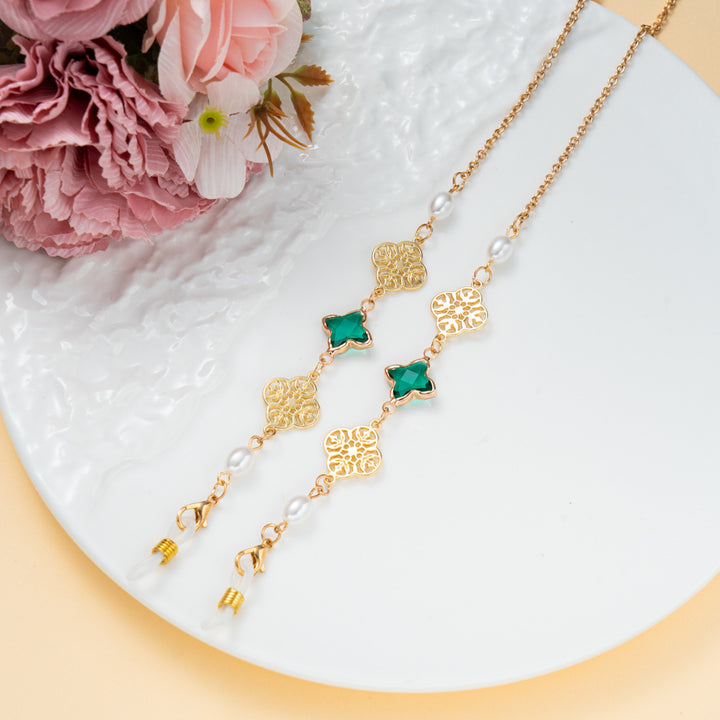 Elegant Gemstone and Pearl Eyewear Chain Bowlift