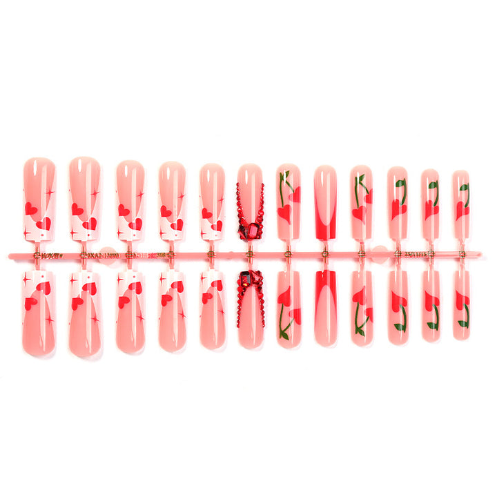 Decorative Press-On Nail Art Set with Heart and Floral Themes Bowlift