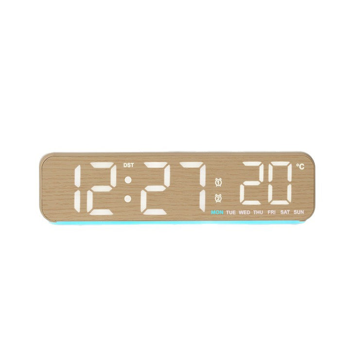 Digital wooden alarm clock with temperature and day of the week display Bowlift
