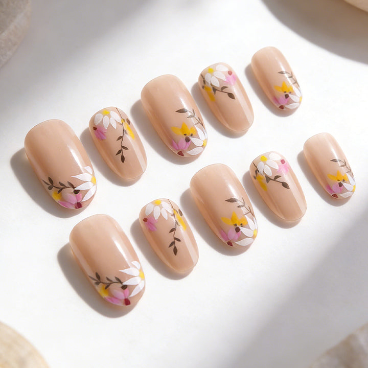 Floral Decorative Press-On Nail Set Bowlift