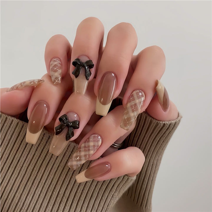 Stylish Press-On Nail Set with Decorative 3D Bow Accents Bowlift