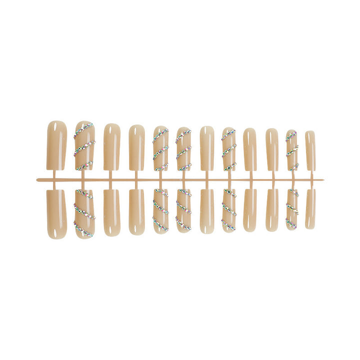 Decorative Press-On Nail Set with Rhinestone Accents Bowlift