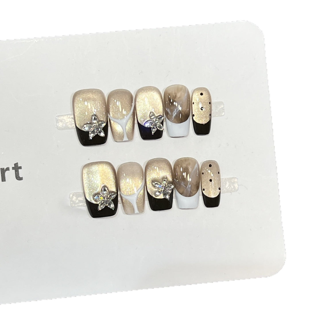 Elegant Press-On Nail Art Set with Floral Embellishments Bowlift