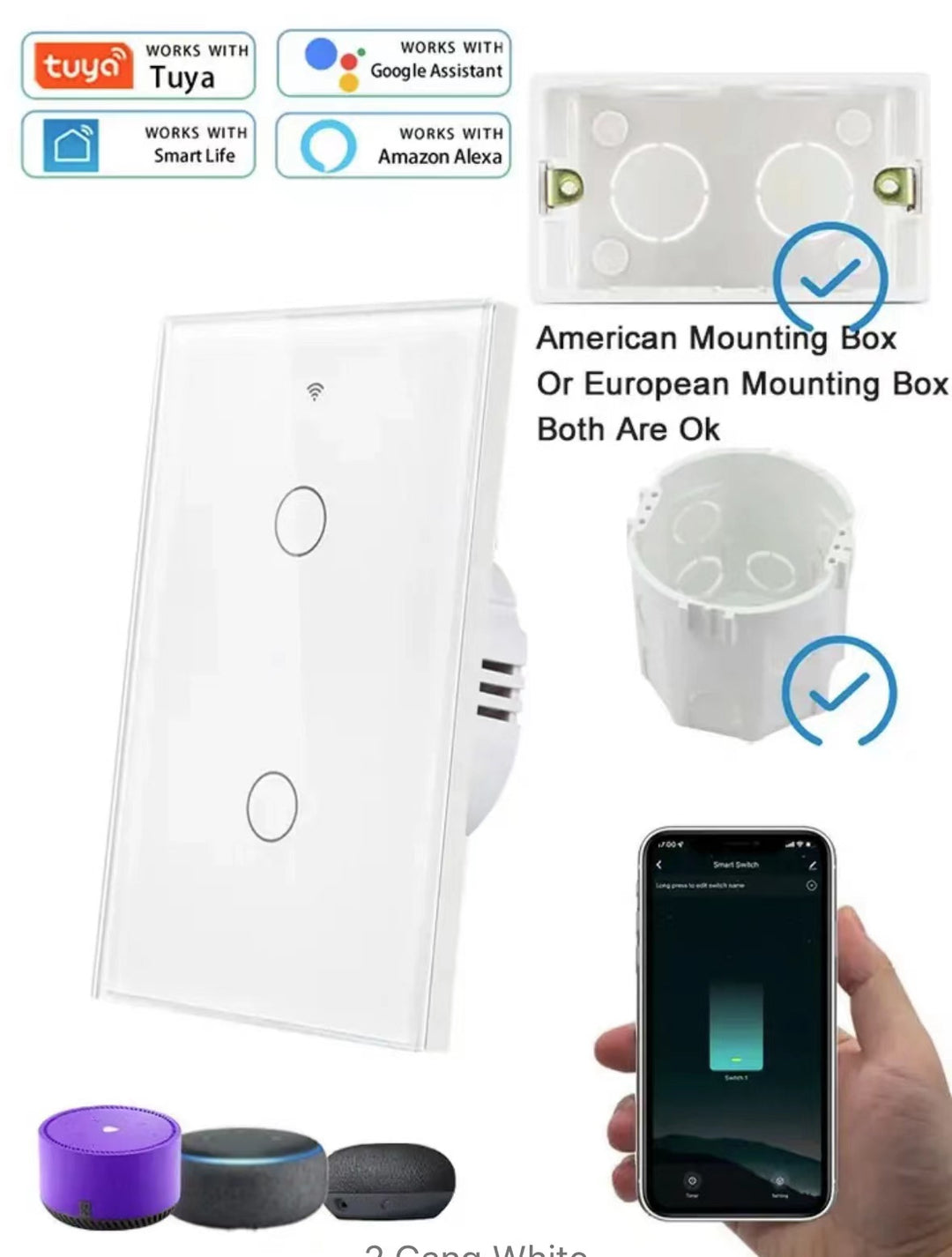 WiFi Touch Wall Switch Single Gang Crystal Glass Panel Smart Light Control Bowlift