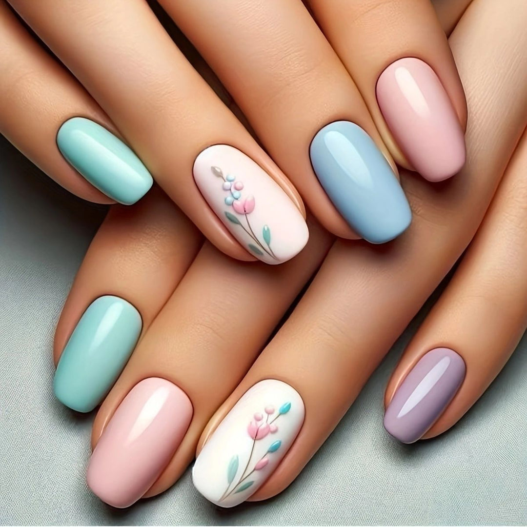 Floral Art Acrylic Nail Set Bowlift