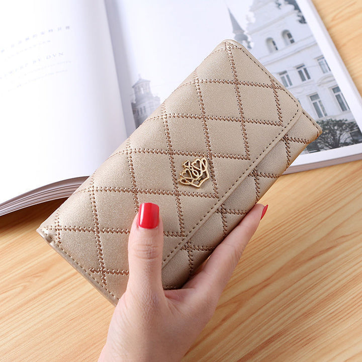 Quilted Long Wallet Clutch with Card Organizer and Coin Compartment Bowlift