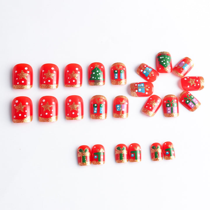 Festive Christmas Themed Press-On Nail Art Bowlift