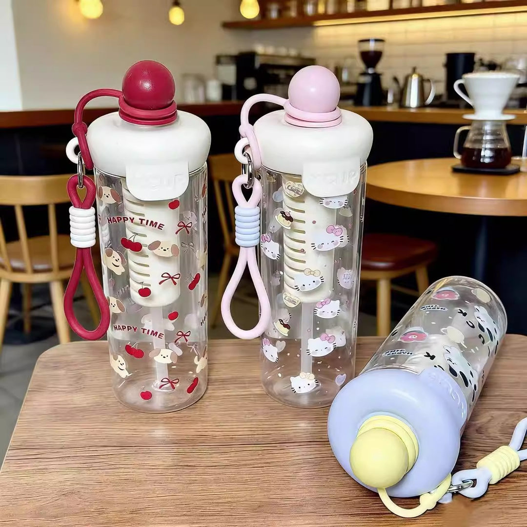 Women's water bottle with cheerful design and practical carrying handle Bowlift