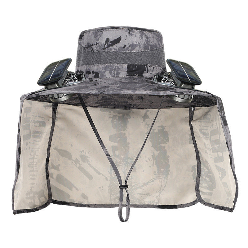 Sun hat with neck protection and integrated solar-powered dual fans Bowlift
